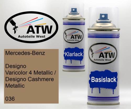 Mercedes-Benz, Designo Varicolor 4 Metallic / Designo Cashmere Metallic, 036: 400ml Sprühdose + 400ml Klarlack - Set, von ATW Autoteile West.